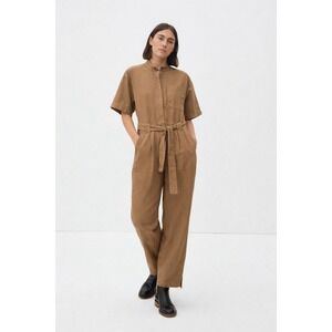 Everlane Women's The Fatigue Jumpsuit Brown Size 8 Short Sleeve Organic Cotton